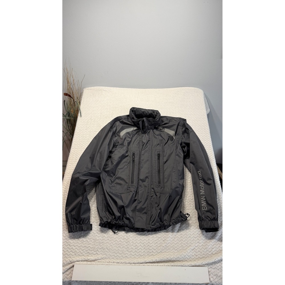 BMW Motorrad Mens Rain Jacket Charcoal Grey Reflective Biker Coat Large 4687